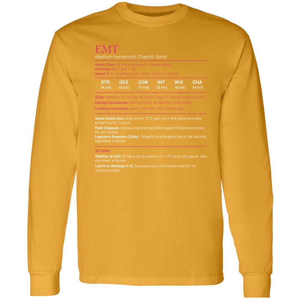 EMT Stats Long Sleeve T-Shirt - Gold - 9