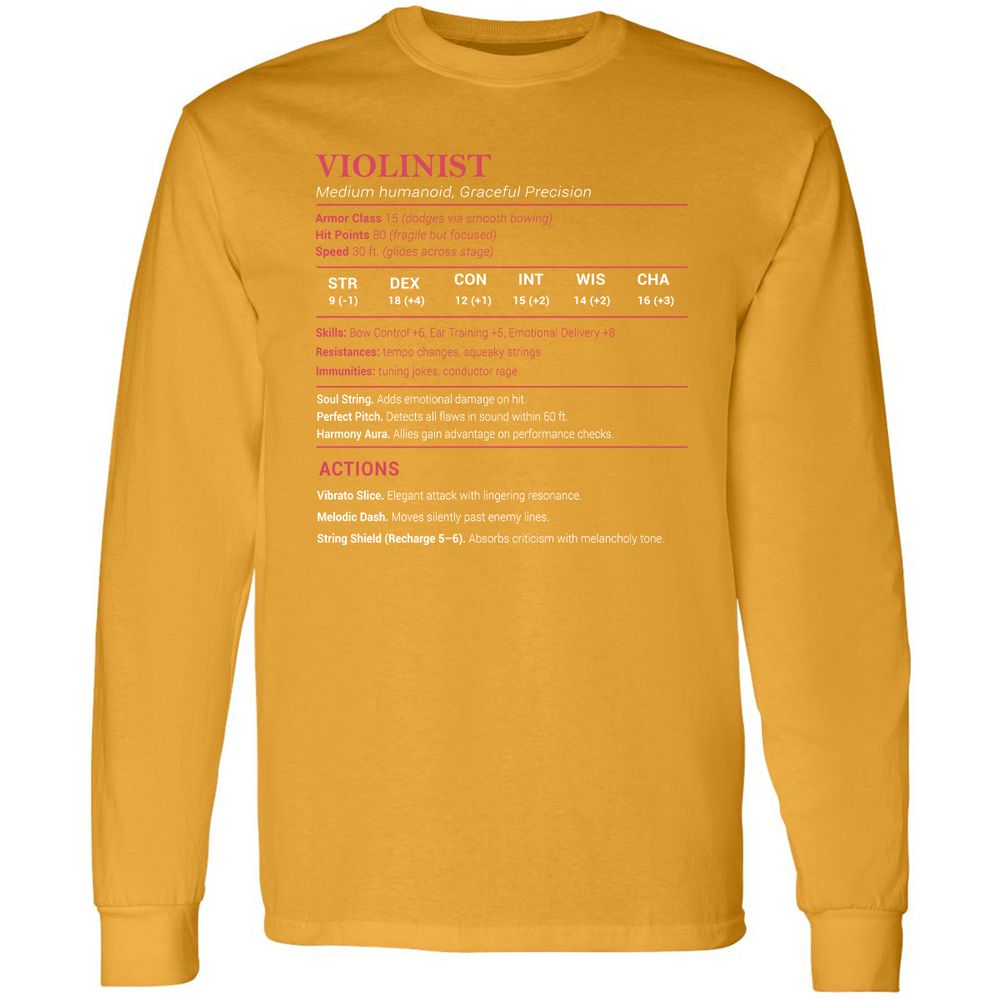 Violinist Stats Long Sleeve T-Shirt - Gold - 9