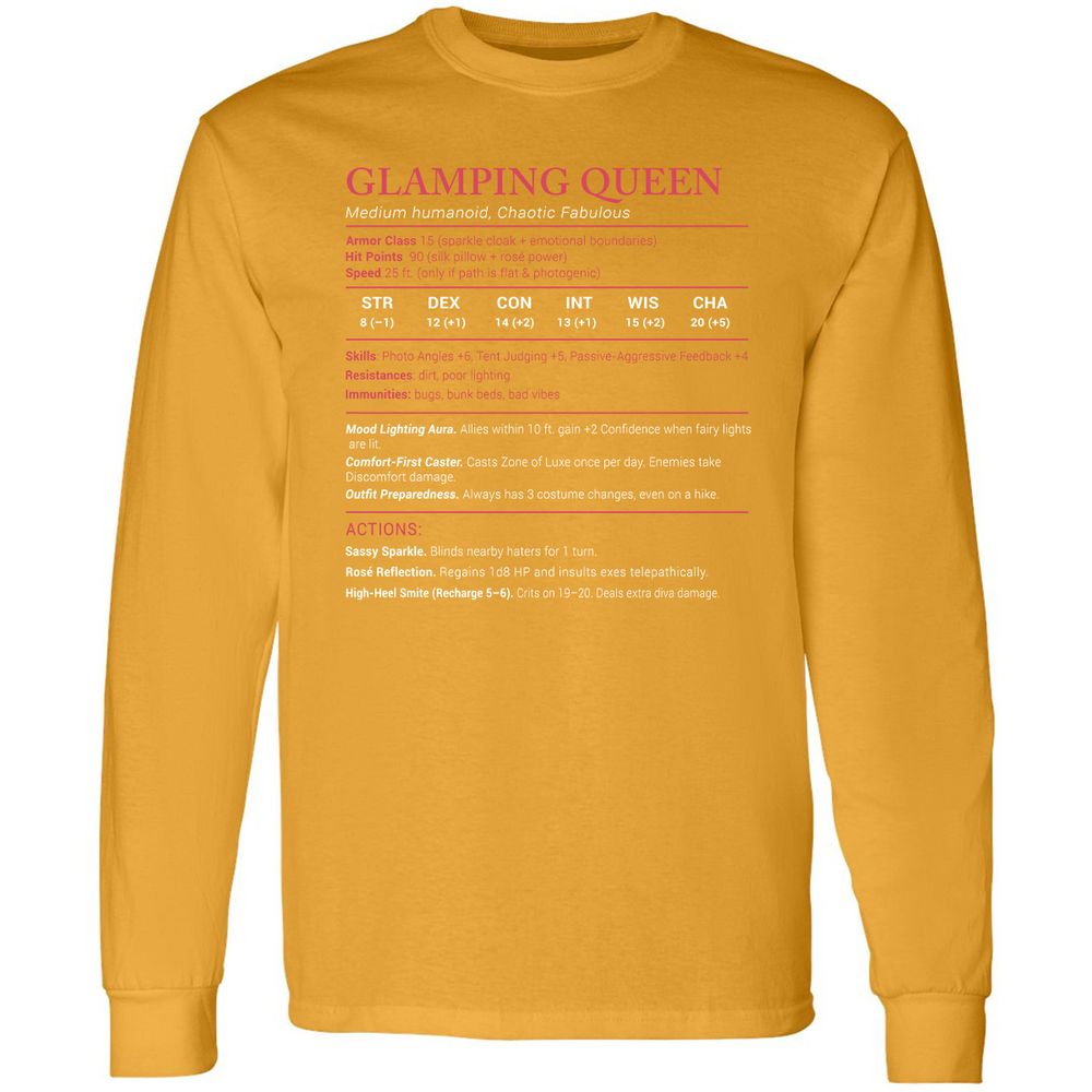Glamping Queen Stats Long Sleeve T-Shirt - Gold - 9