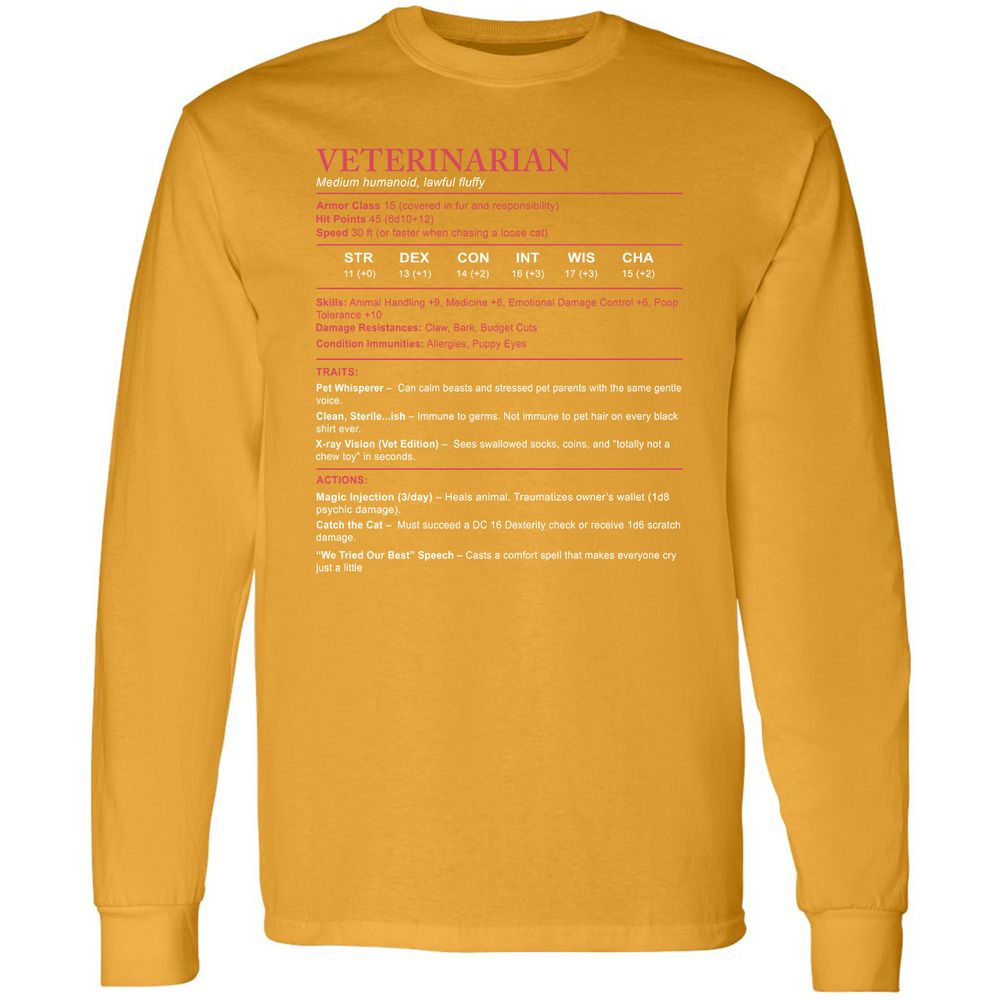 Veterinarian Stats Long Sleeve T-Shirt - Gold - 9
