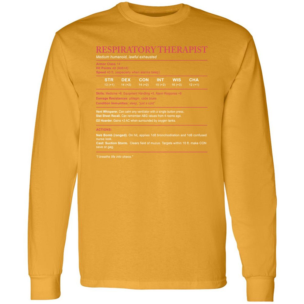Respiratory Therapist Long Sleeve T-Shirt - Gold - 9