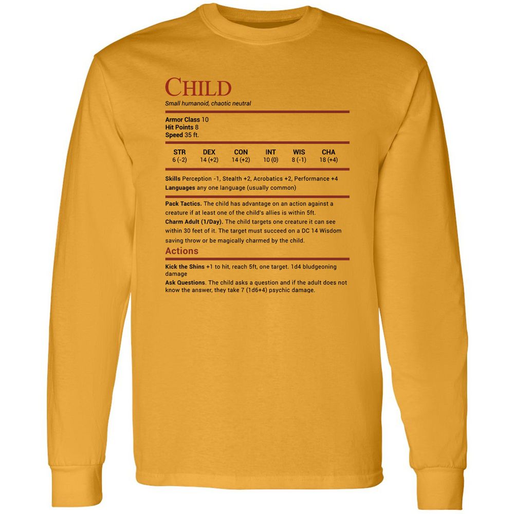 Child Stats Long Sleeve T-Shirt - Gold - 9