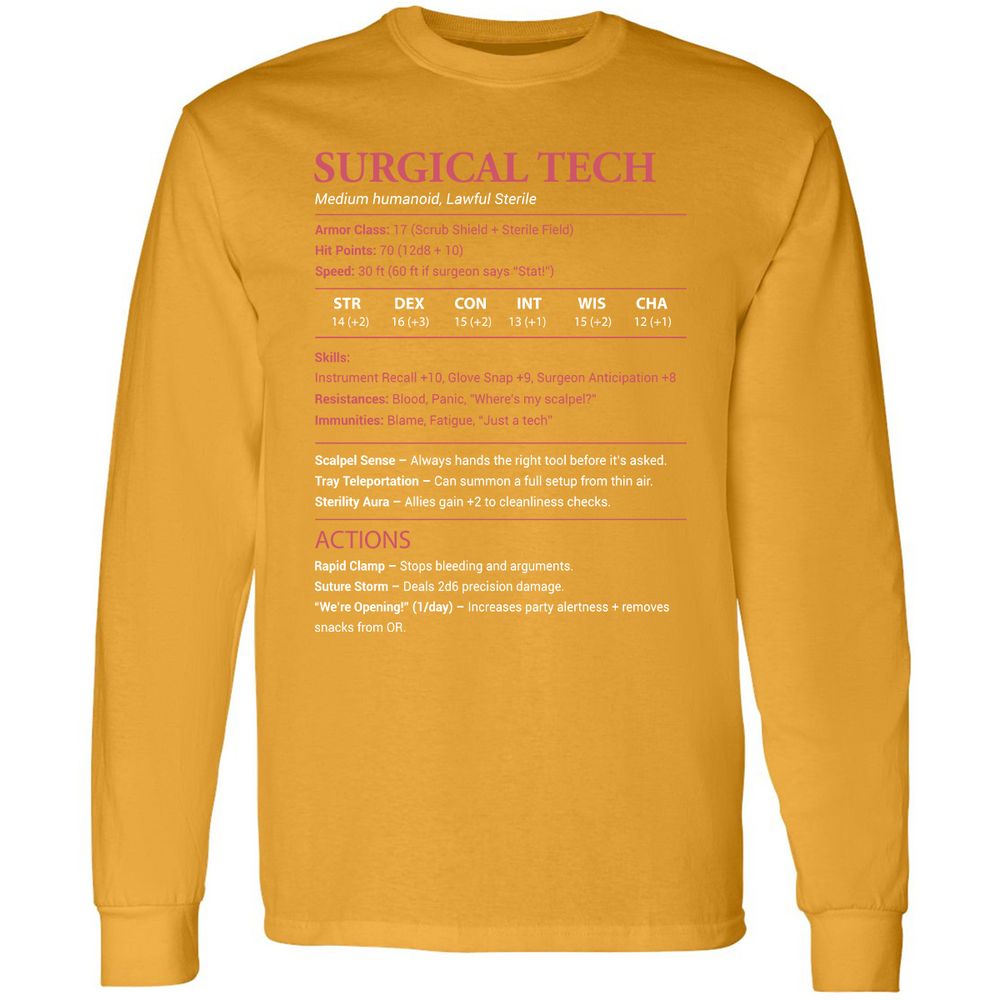 Surgical Tech Long Sleeve T-Shirt - Gold - 9