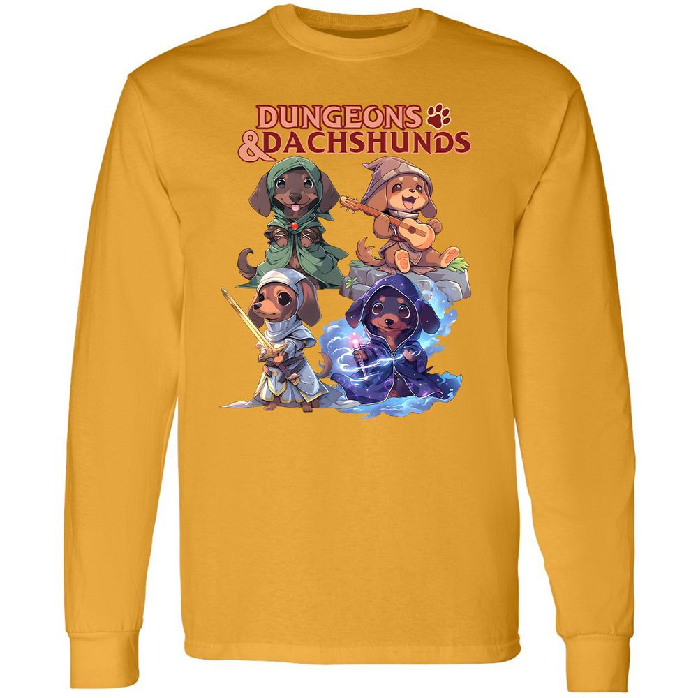 Dungeons & Dachshunds Long Sleeve T-Shirt - Gold - 9