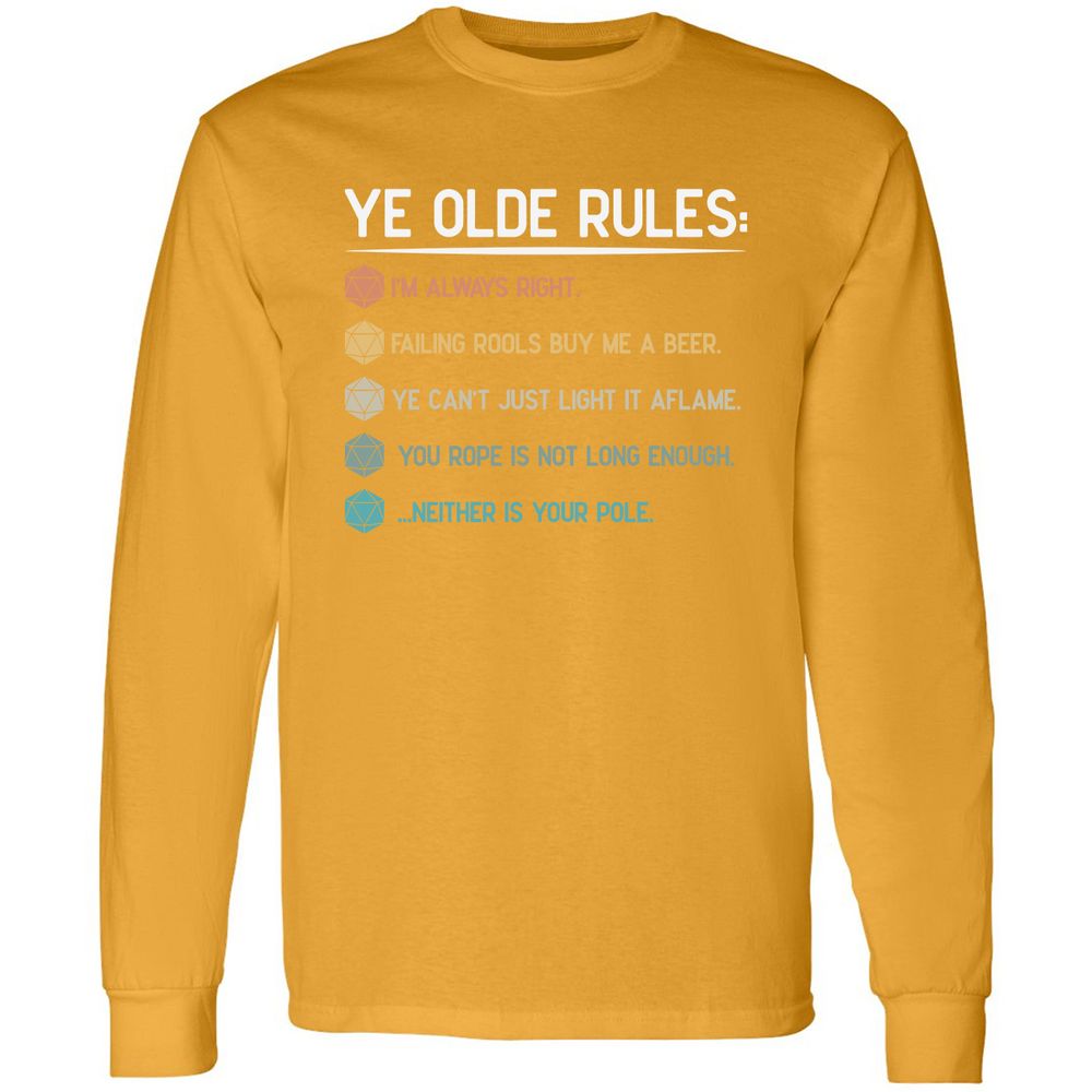 Dungeon Master Rules – Ye Olde RPG Long Sleeve T-Shirt - Gold - 9