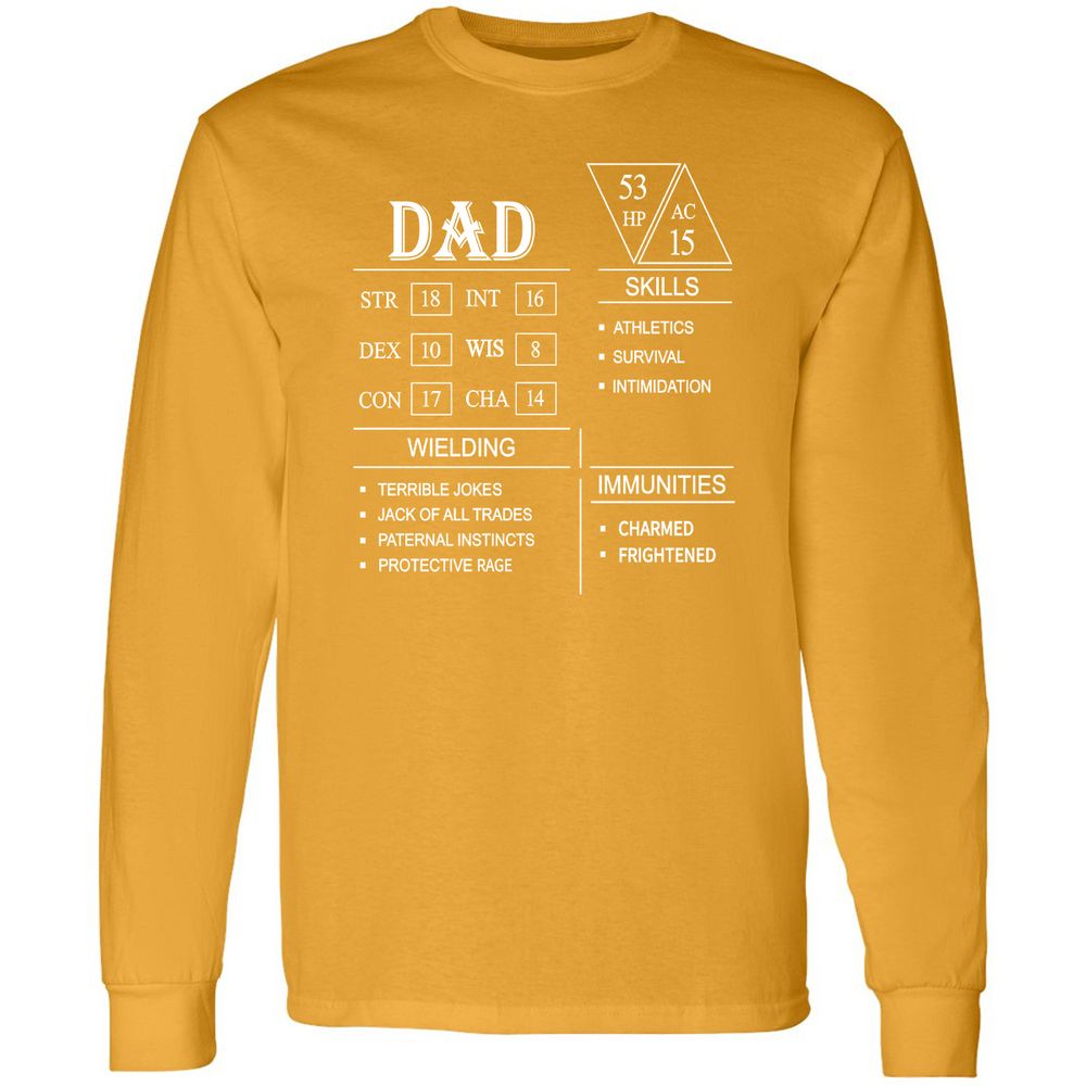 Dad Stat Block Long Sleeve T-Shirt - Gold - 9