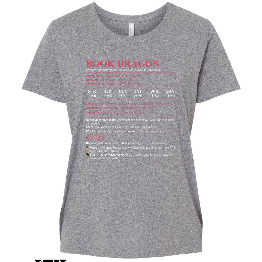 Book Dragon Stats Ladies Curvy Jersey - Granite Heather - 9