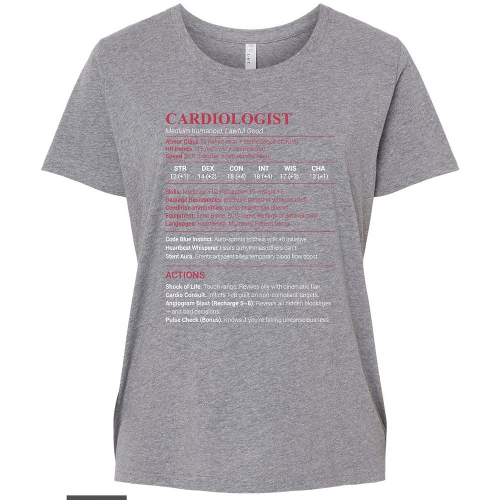 Cardiologist Stats Ladies Curvy Jersey - Granite Heather - 9