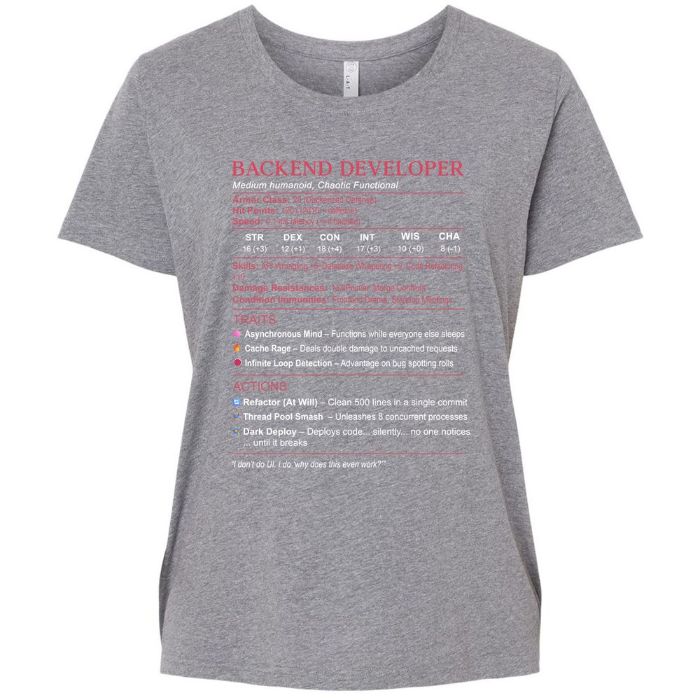 Backend Developer Stats Ladies Curvy Jersey - Granite Heather - 9