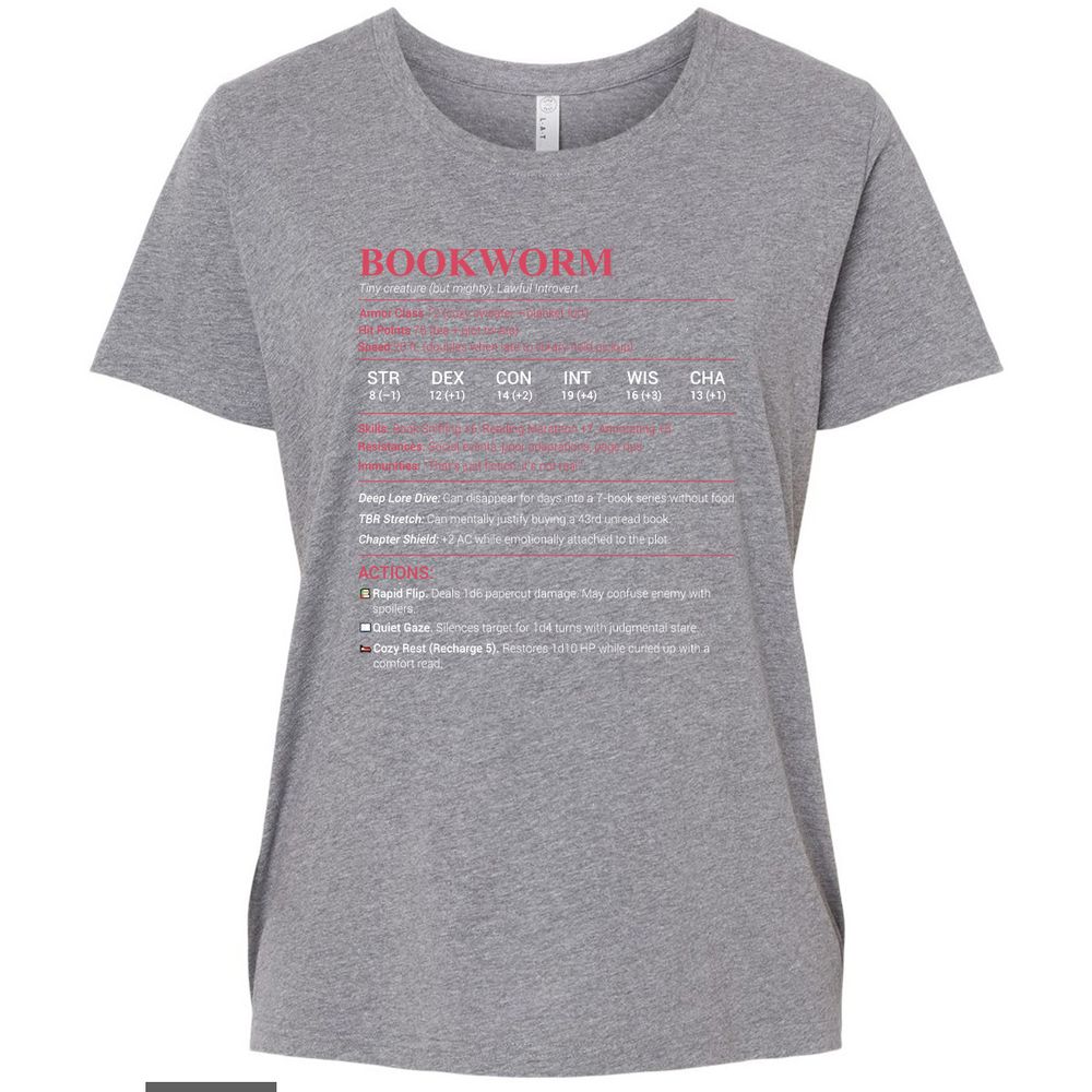 Bookworm Stats Ladies Curvy Jersey - Granite Heather - 9