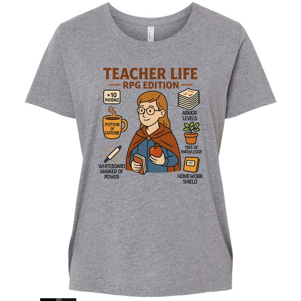 Teacher Life RPG Edition Ladies Curvy Jersey - Granite Heather - 9
