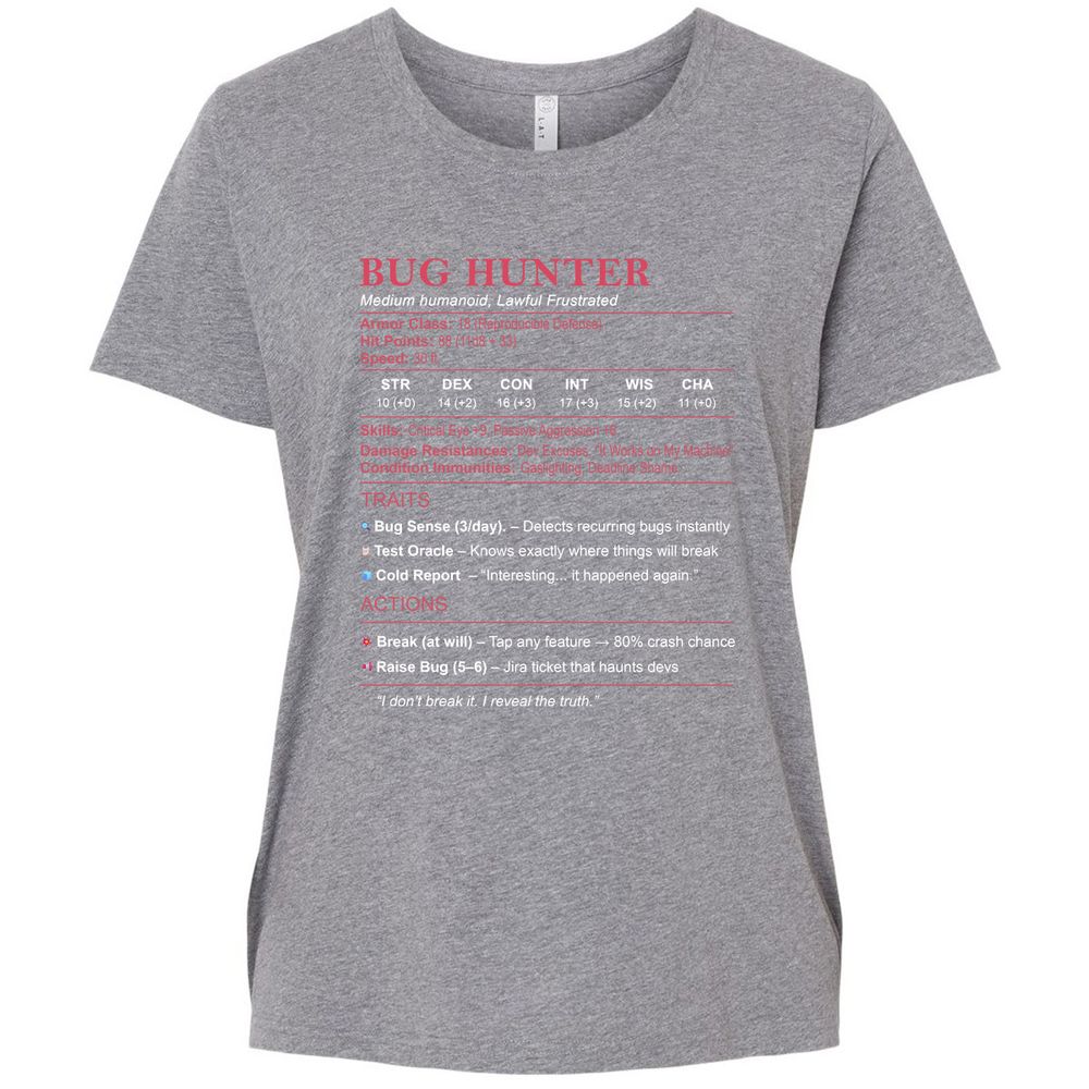 Tester Stats (Bug Hunter) Ladies Curvy Jersey - Granite Heather - 9