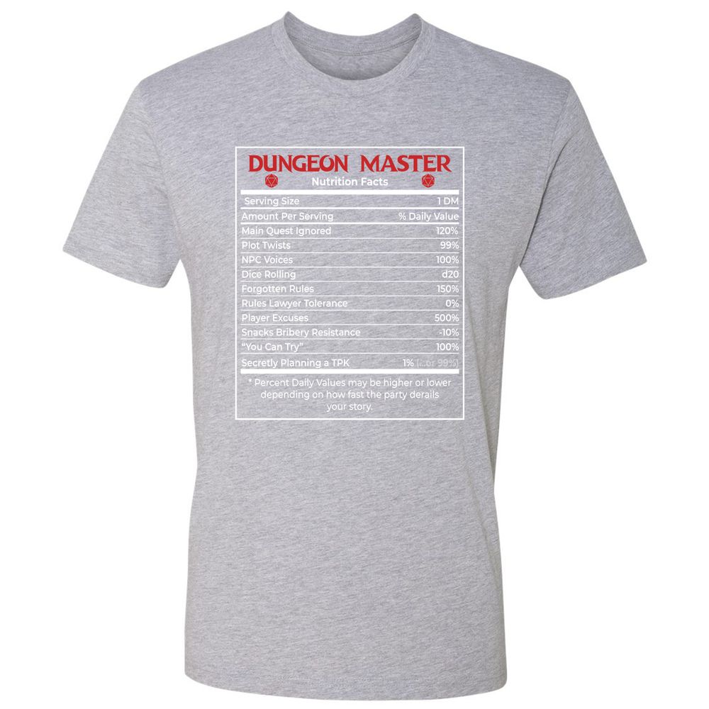 Dungeon Master Nutrition Facts Premium Unisex T-Shirt - Heather Grey - 9