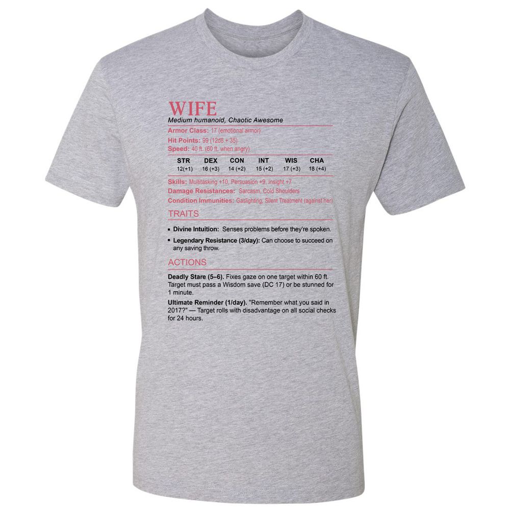 Wife Stats 2 Premium Unisex T-Shirt - Heather Grey - 9