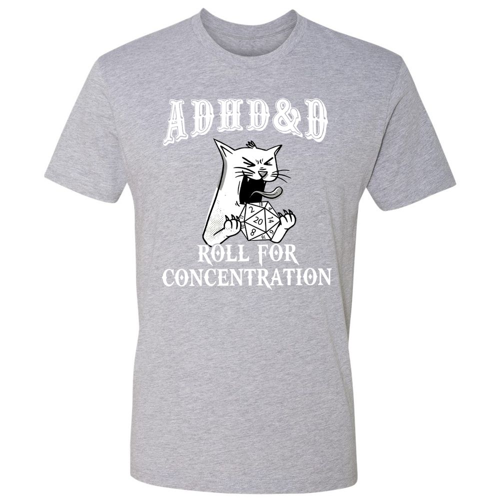 Cat ADHD&D Roll For Concentration Premium Unisex T-Shirt - Heather Grey - 9