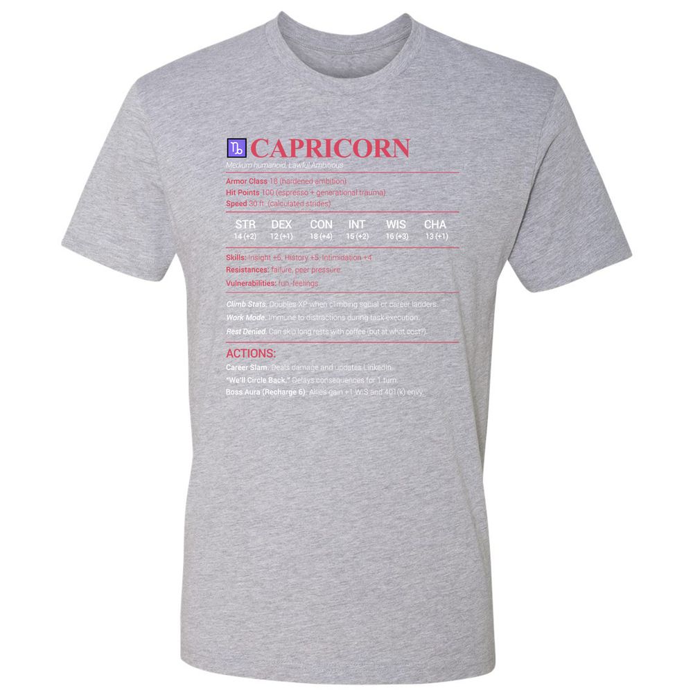 Capricorn Stats Premium Unisex T-Shirt - Heather Grey - 9