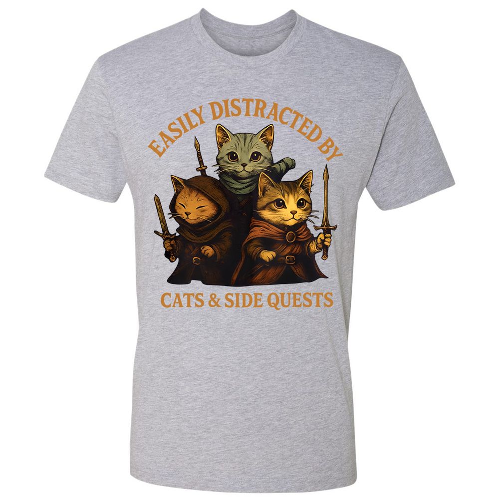 Easily Distracted By Cats & Side Quests Premium Unisex T-Shirt - Heather Grey - 9