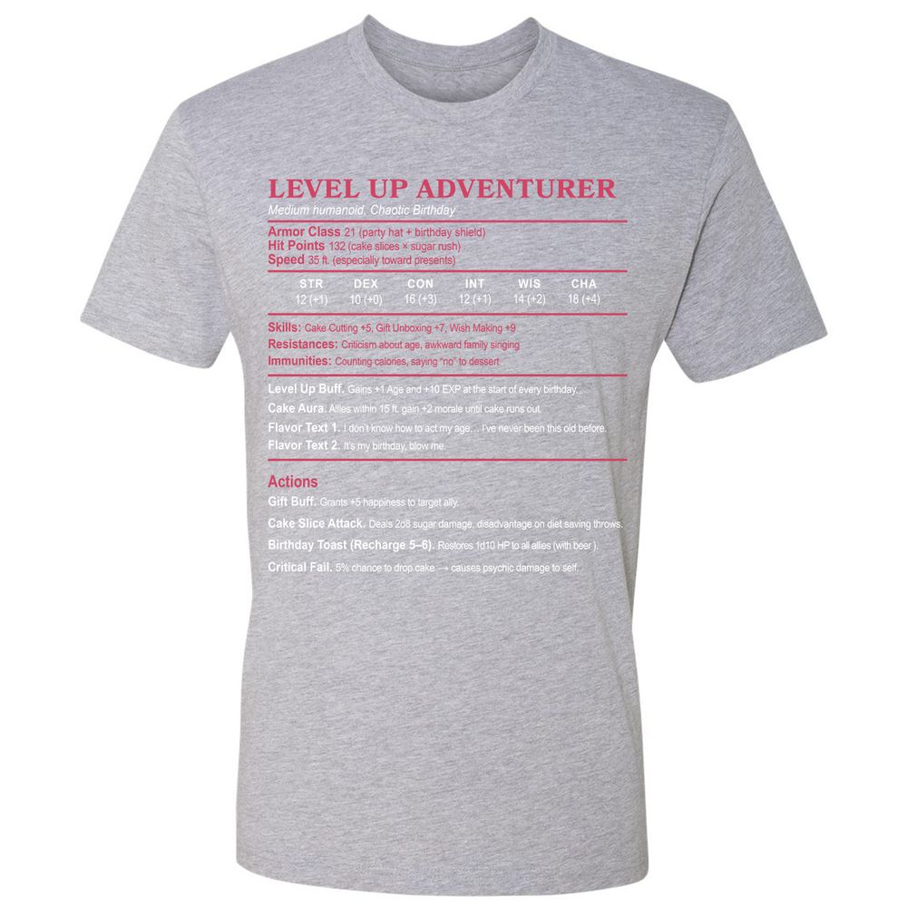 Level Up Adventurer Premium Unisex T-Shirt - Heather Grey - 9