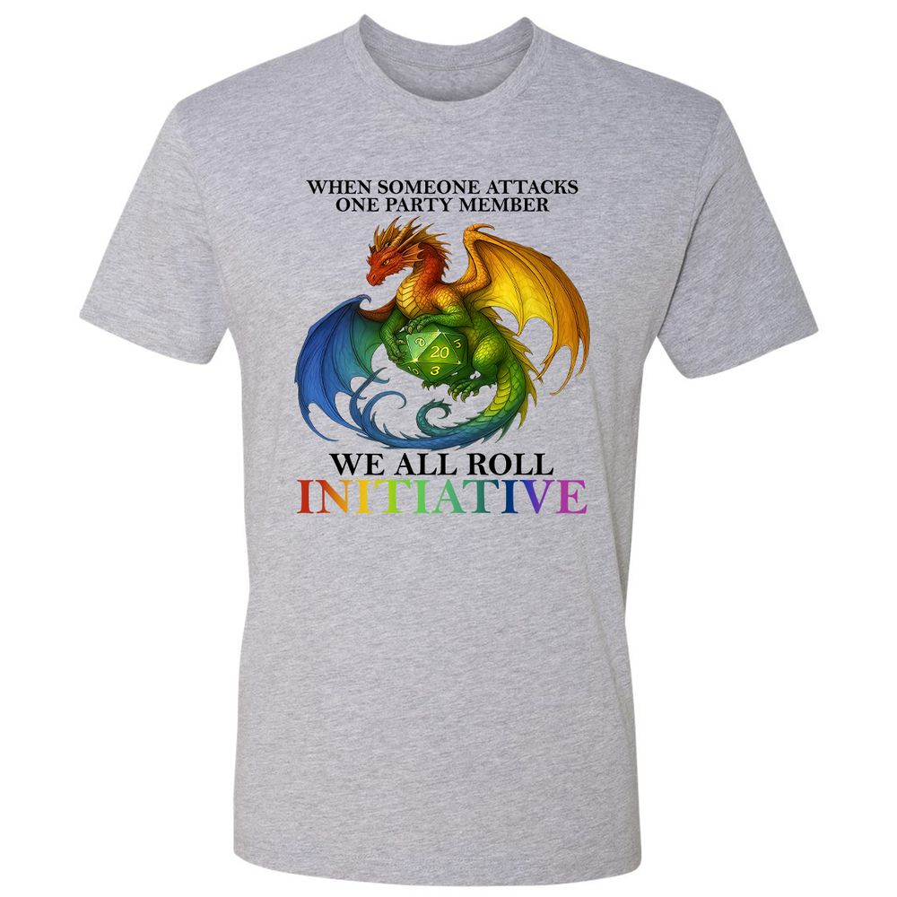Dragon We All Roll For Initiative Premium Unisex T-Shirt - Heather Grey - 9