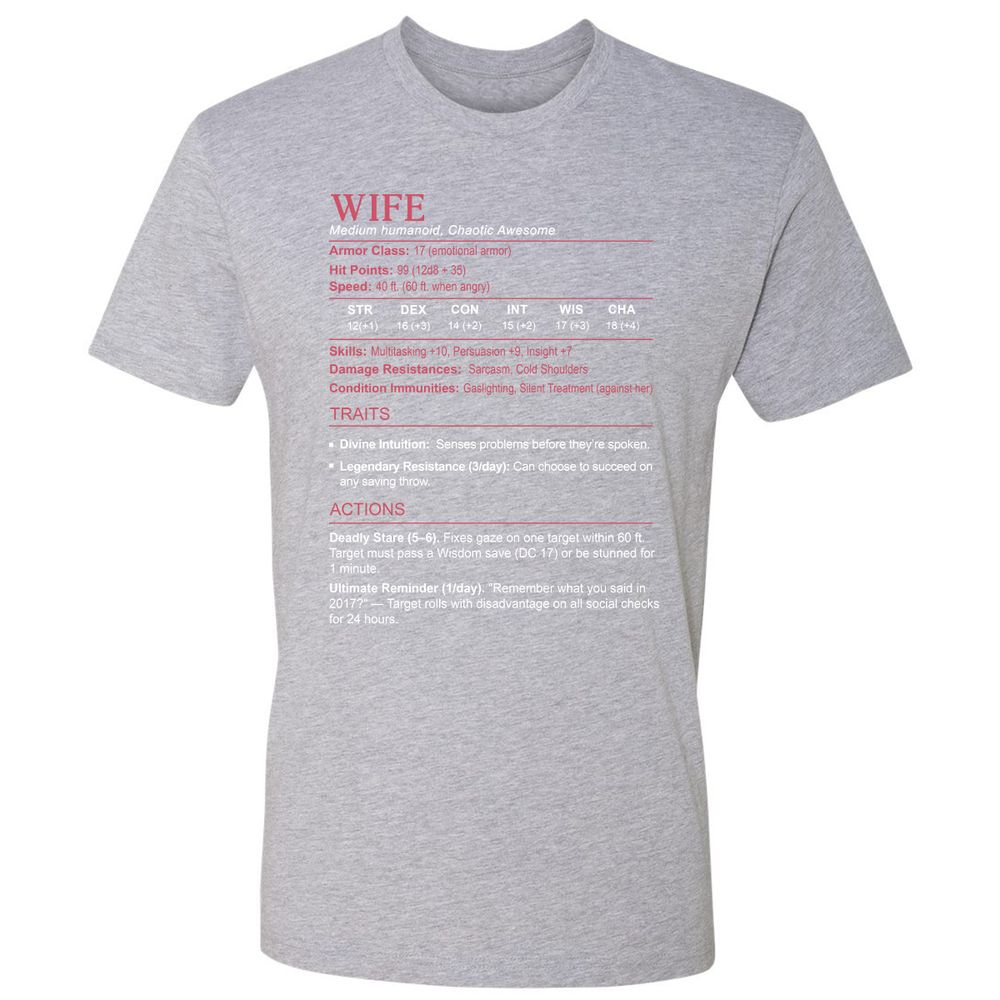 Wife Stats Premium Unisex T-Shirt - Heather Grey - 9