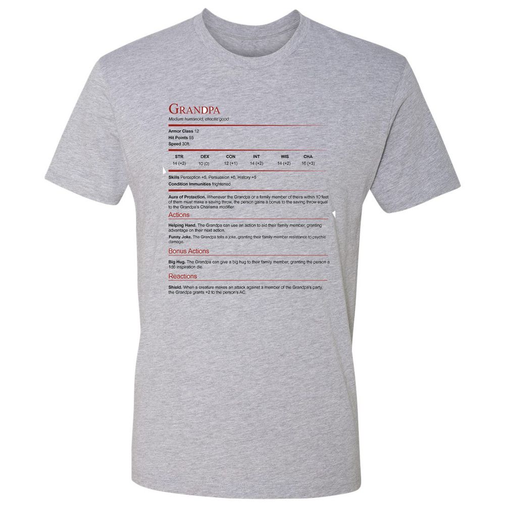 Grandpa Stat Block Premium Unisex T-Shirt - Heather Grey - 9