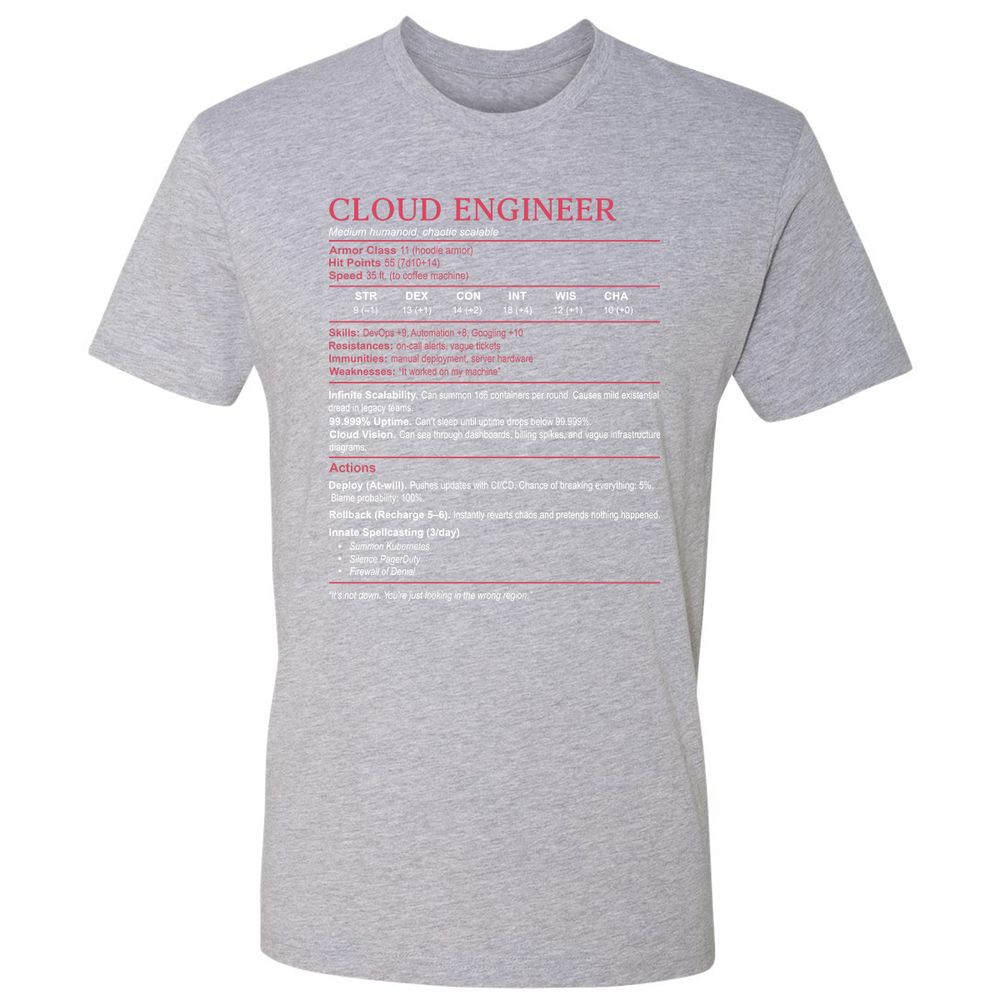 Cloud Engineer Stats Premium Unisex T-Shirt - Heather Grey - 9