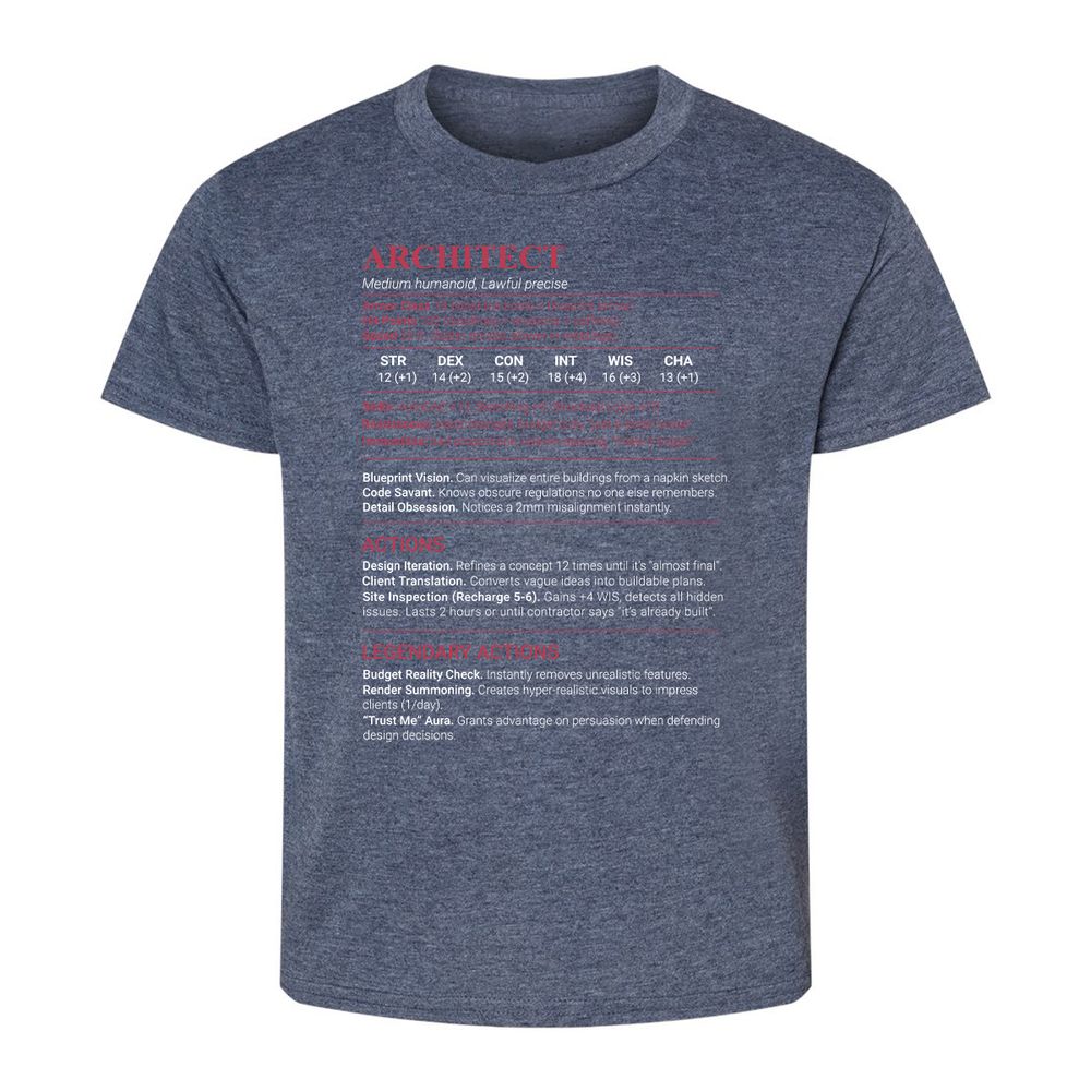 Architect Stats Kids T-Shirt - Heather Navy - 9