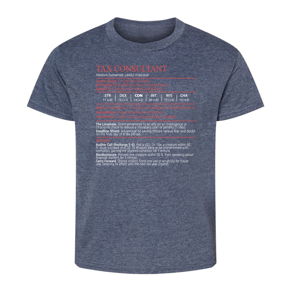 Tax Consultant Stats Block Kids T-Shirt - Heather Navy - 9