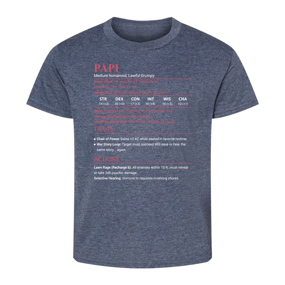 Papi Stats Kids T-Shirt - Heather Navy - 9