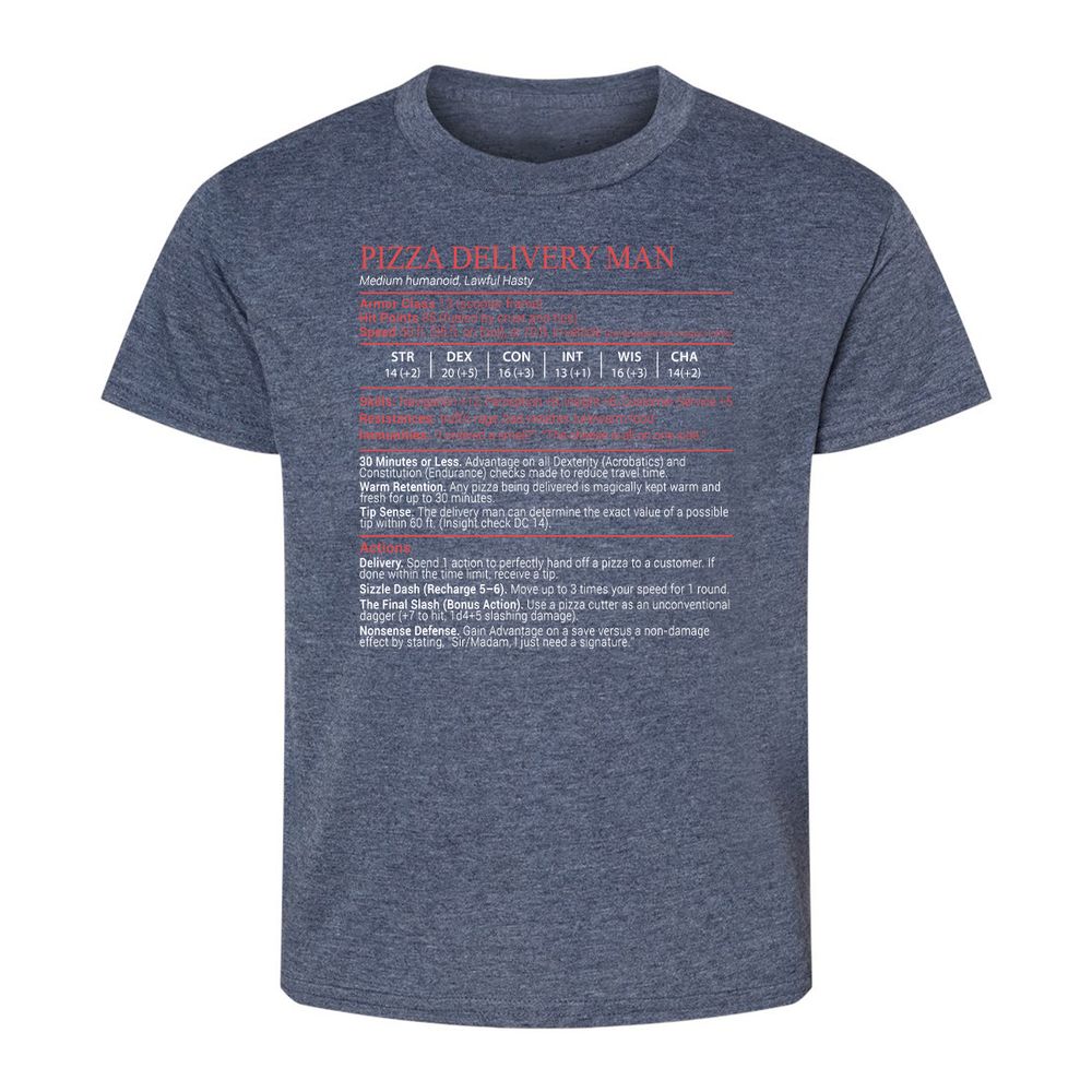 Pizza Delivery Man Stats Block - Heather Navy - 9