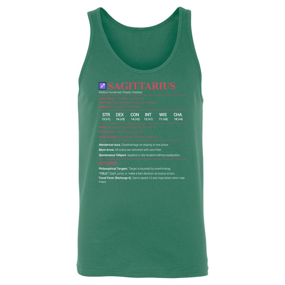 Sagittarius Stats Unisex Jersey Tank - Kelly - 9