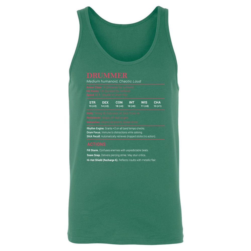 Drummer Stats Unisex Jersey Tank - Kelly - 9