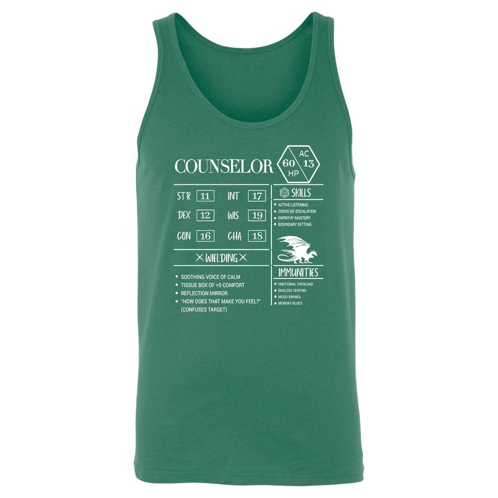 Counselor New Unisex Jersey Tank - Kelly - 9