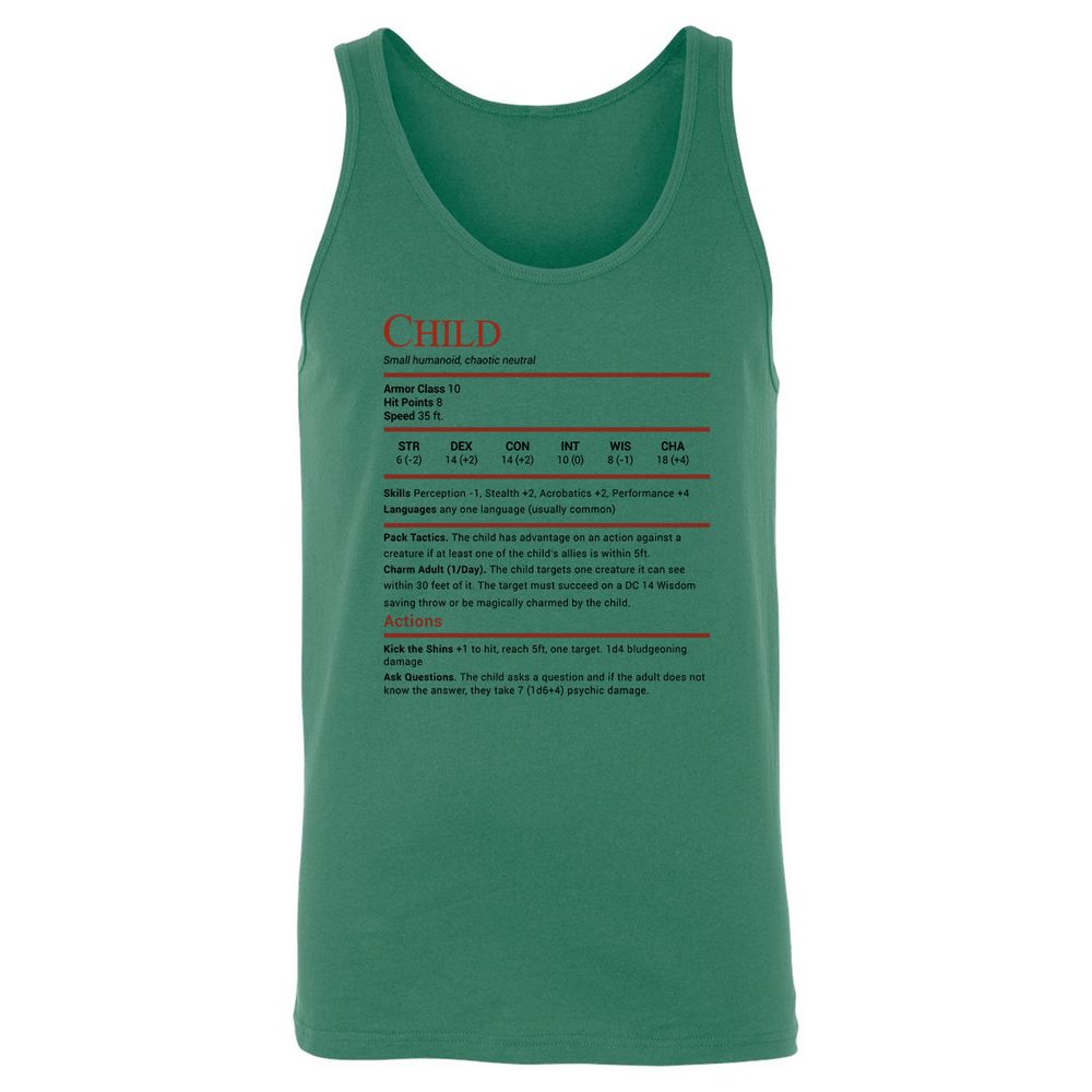 Child Stats Unisex Jersey Tank - Kelly - 9