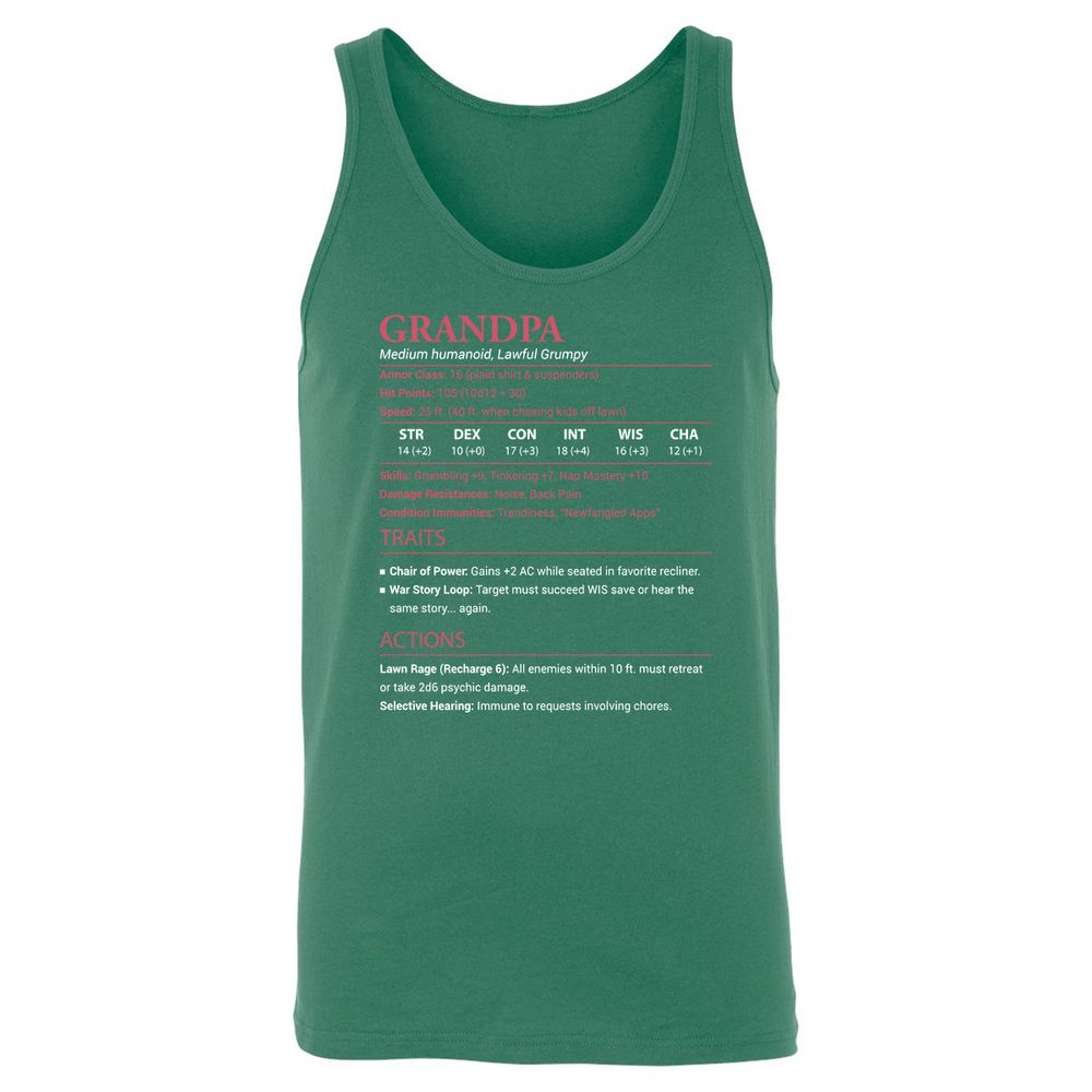 Grandpa Stats Unisex Jersey Tank - Kelly - 9