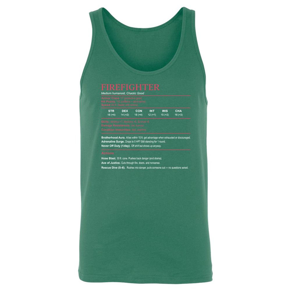 Firefighter Stats Unisex Jersey Tank - Kelly - 9