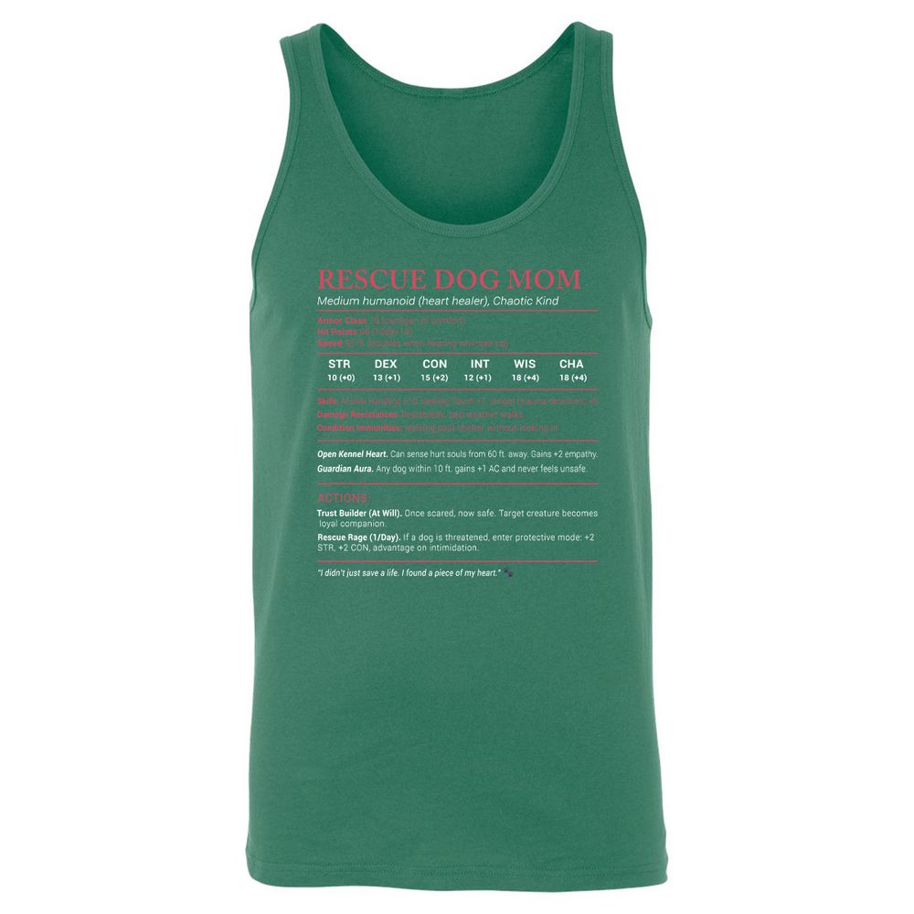 Rescue Dog Mom Stats Unisex Jersey Tank - Kelly - 9