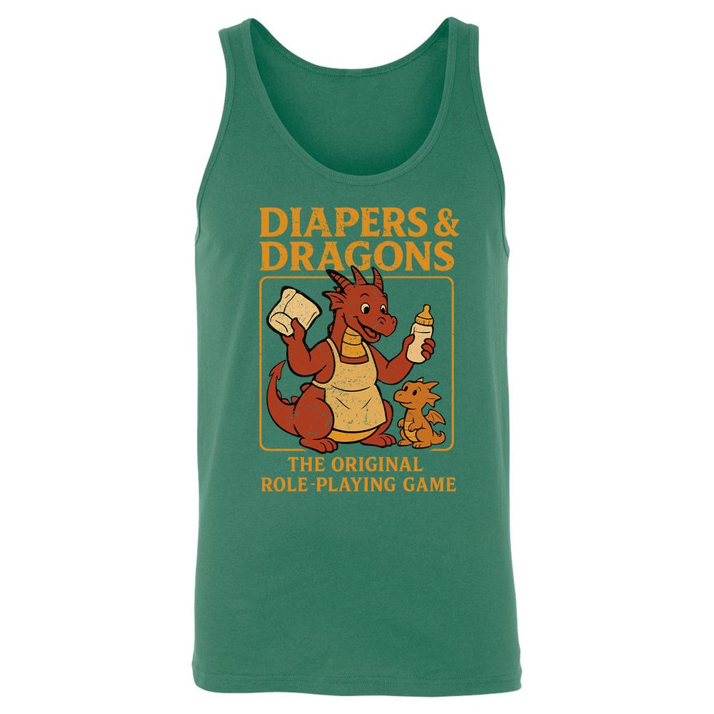 Diapers & Dragons Unisex Jersey Tank - Kelly - 9