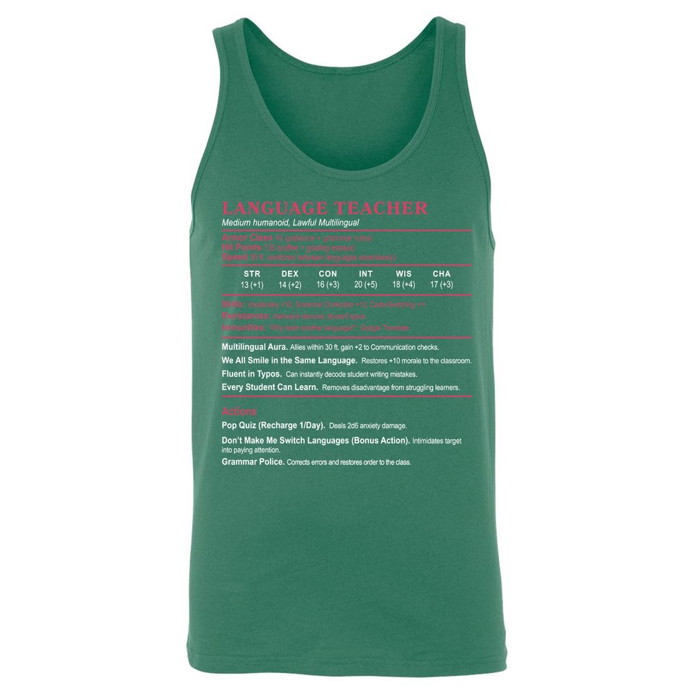 Language Teacher Unisex Jersey Tank - Kelly - 9