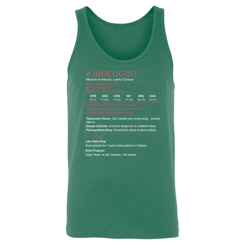 Biologist Stats Unisex Jersey Tank - Kelly - 9
