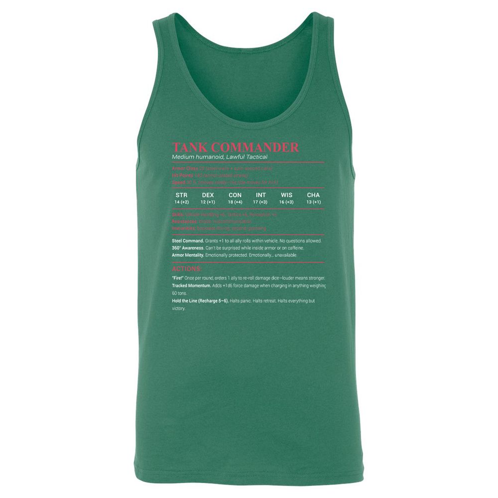 Tank Commander Unisex Jersey Tank - Kelly - 9