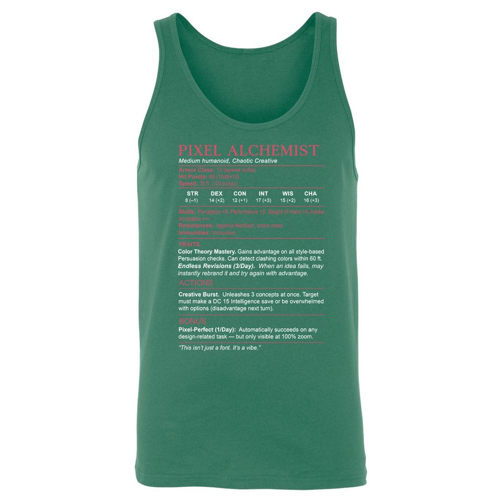 Designer Stats (Pixel Alchemist) Unisex Jersey Tank - Kelly - 9