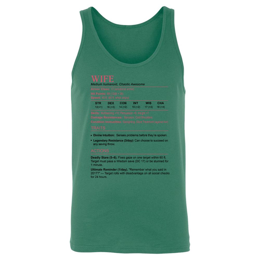 Wife Stats 2 Unisex Jersey Tank - Kelly - 9
