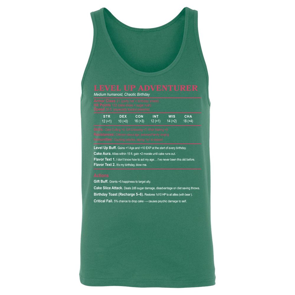 Level Up Adventurer Unisex Jersey Tank - Kelly - 9