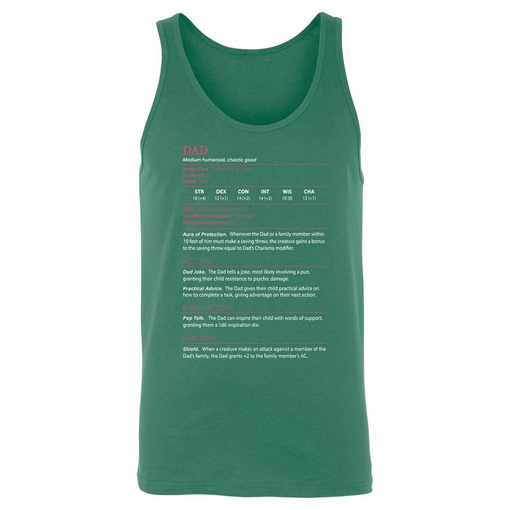 Dad Stats Unisex Jersey Tank - Kelly - 9