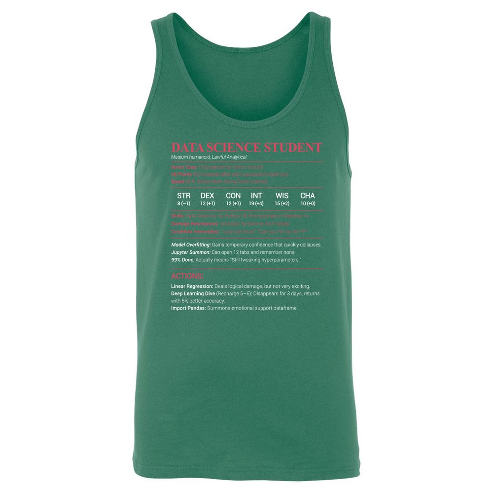 Data Science Student Unisex Jersey Tank - Kelly - 9