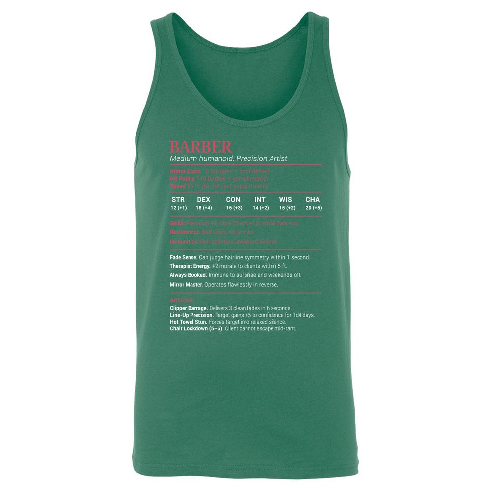 Barber Stats Unisex Jersey Tank - Kelly - 9