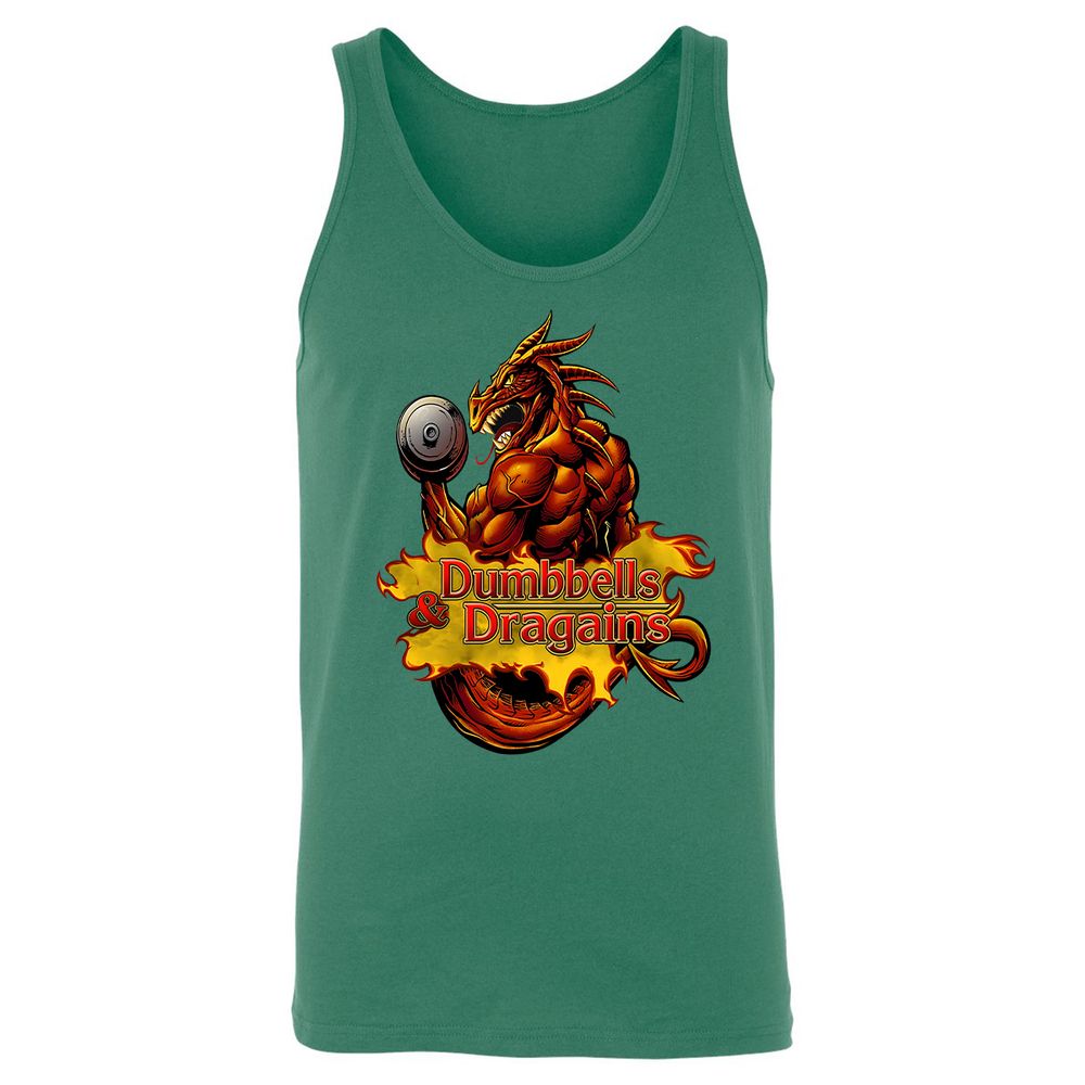 Dumbbells & Dragains Unisex Jersey Tank - Kelly - 9
