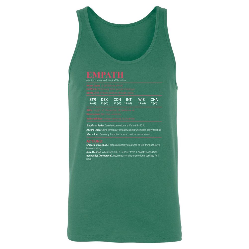 Empath Stats Unisex Jersey Tank - Kelly - 9