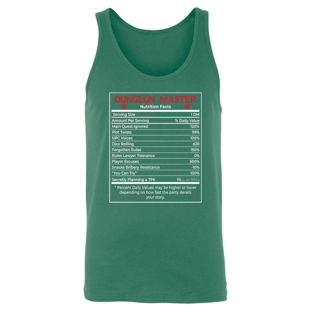 Dungeon Master Nutrition Facts Unisex Jersey Tank - Kelly - 9